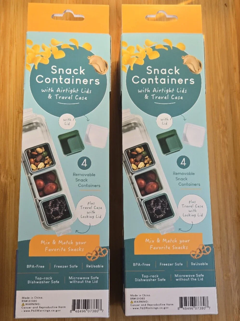 Snack Containers Set with Airtight Enclosed Travel Cade Lids - Teal& Gray& Clear